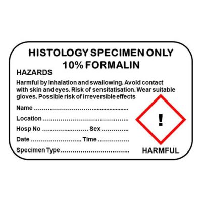 10% FORMALIN - HARMFUL Labels - 76mm x 50mm (Roll of 250)