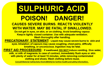 Acid Warning - Sulphuric Acid Warning Label