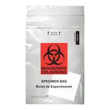 Specimen Transport Bag printed BIOHAZARD on RED with 50ml Absorbent Sheet & Document Pouch - C5 Size, Packs of 50