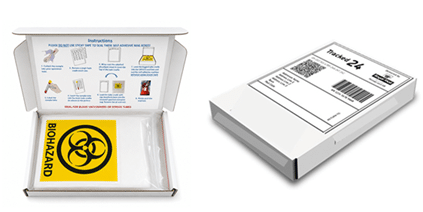 1 - 4 Tube SpeciMail UN3373 Return A6 Mail-Box with lab friendly tear off back opening (40 units per carton)
